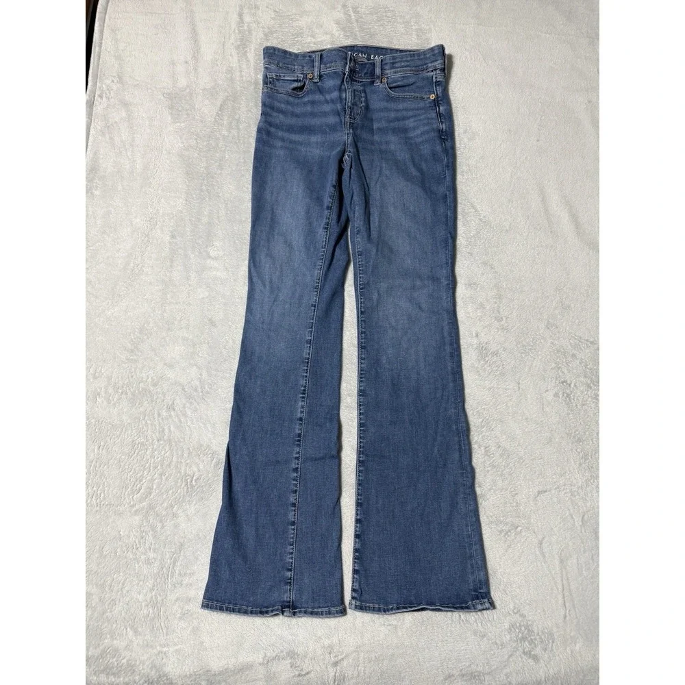 American Eagle Jeans Womens 8 Long Blue Kick Boot Bootcut Mid‎ Rise 30x32.5